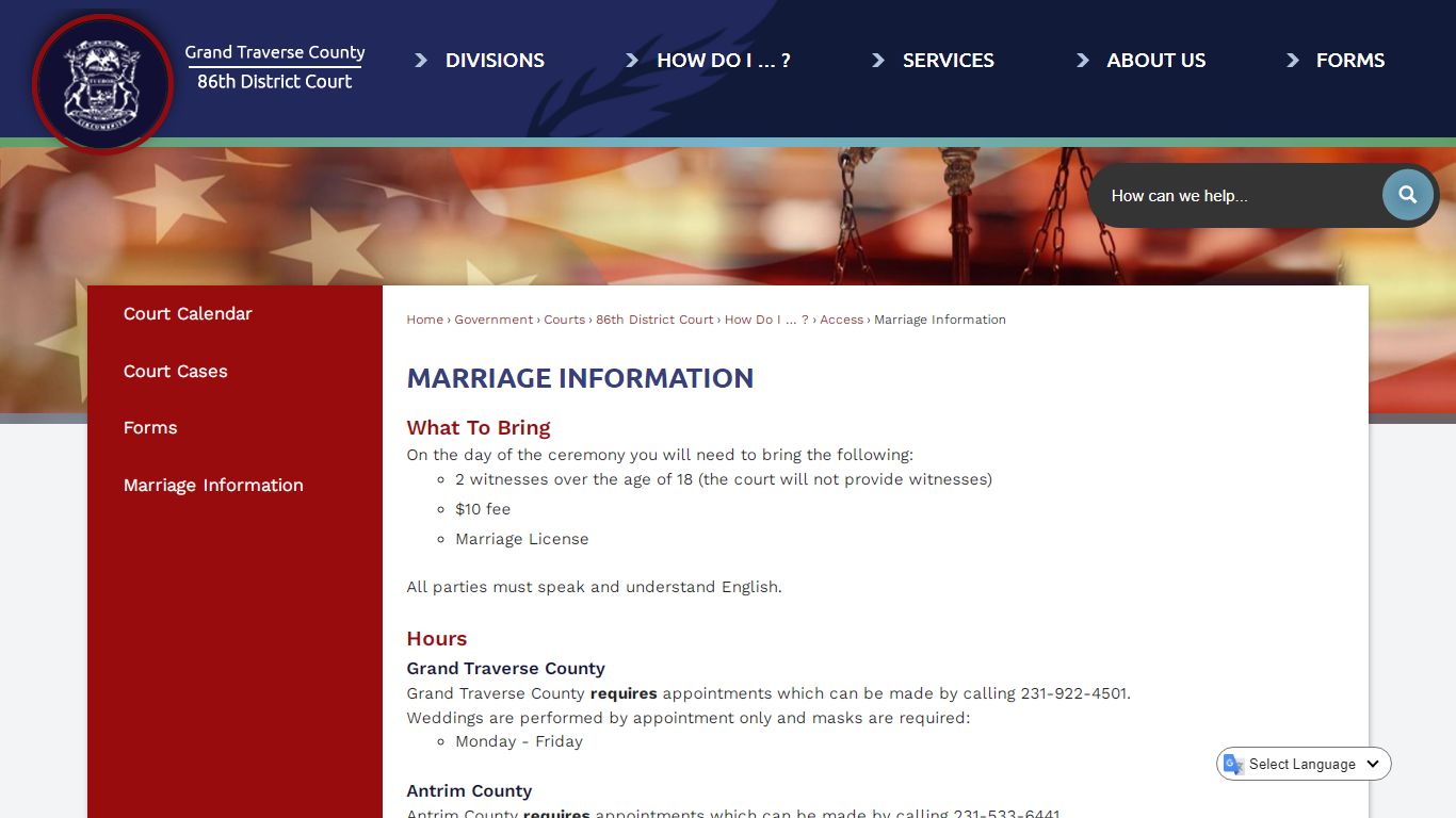 Marriage Information | Grand Traverse County, MI