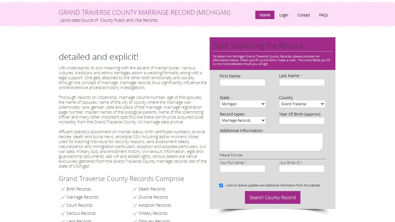 Public Marriage Records - Grand Traverse County, Michigan